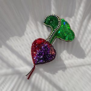 Beetroot Vegetable Beaded Brooch_Crystal purple beetroot_Brooch embroidered beetroot_Beaded beetroot jewelry