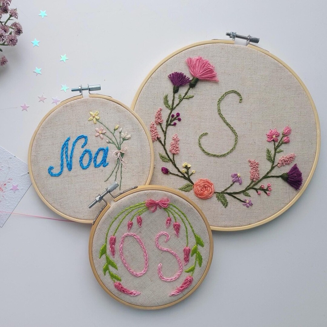 Personalized Embroidered Name Sign: Vintage Floral Hoop Art - Etsy