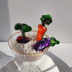 Ensemble Brooch_Broche végétalienne Légumes Épingles d&#39;été Bijoux rigolos_Vegan Gift_Mother Gift_Plant Pin