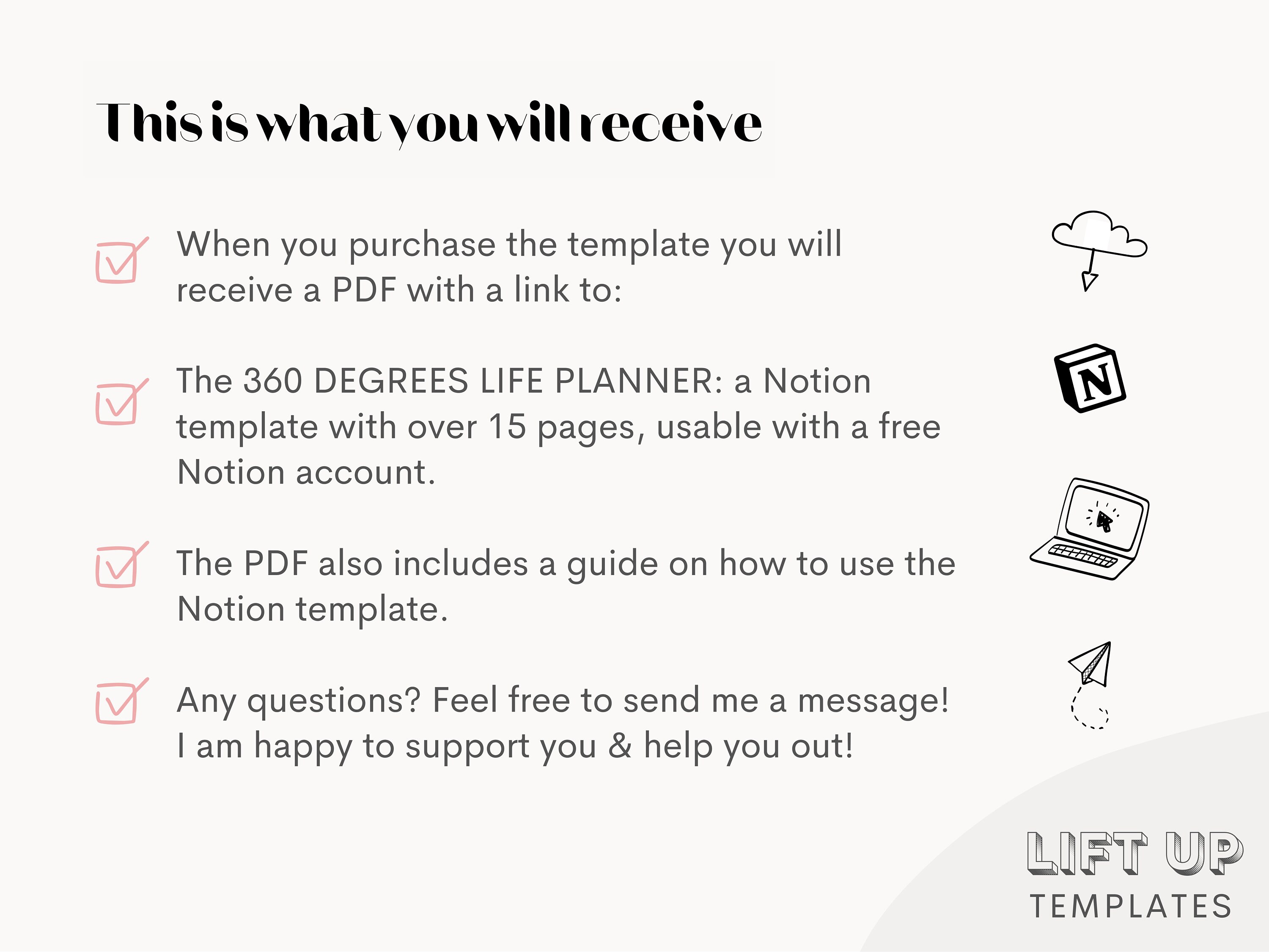 Notion Life Planner, Pink, Marble, Notion Template, Notion Dashboard