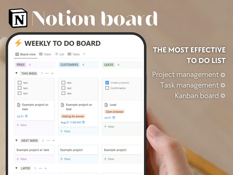 Notion Template Weekly to Do Board to Do List Kanban Board Project