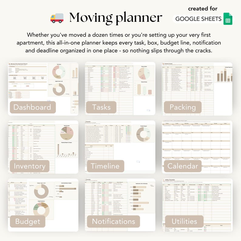 Moving Planner - First Apartment Checklist - Google Sheets Template ...