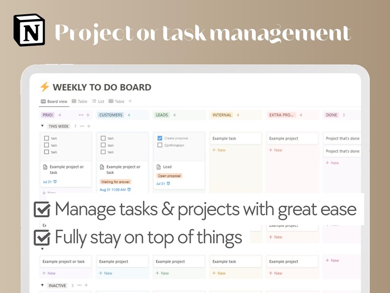 Notion Template Weekly to Do Board to Do List Kanban Board Project