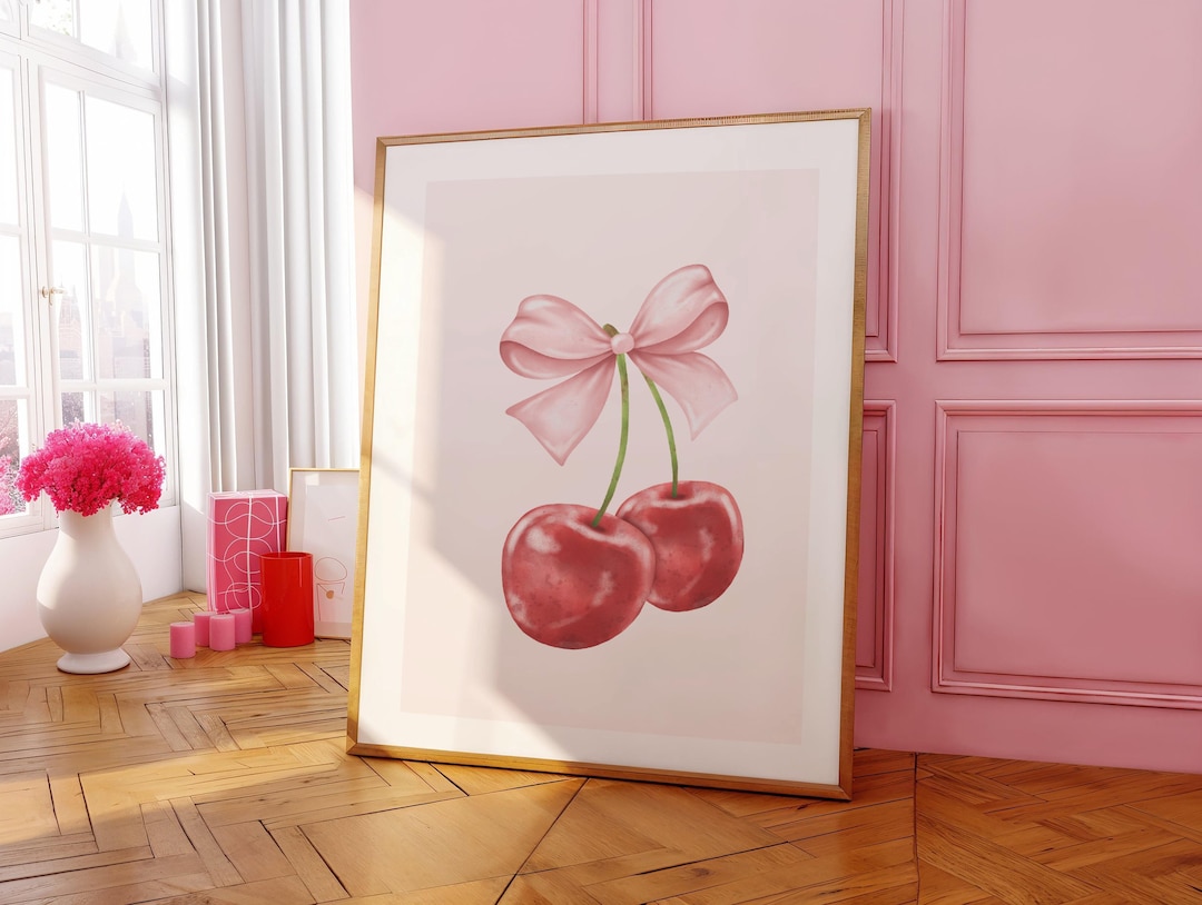 Cherry Bow Poster • Girly Wall Art • Red Cherry Poster • Coquette Room ...
