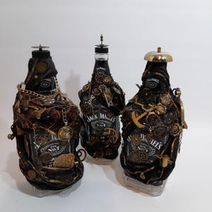 Steampunk / Decorated Jack Daniels Bottles  / Man - Girl Shed Decoration / Gifts for Him - Her
