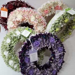 Lace Edged Rag Wreaths with Foam Flowers / Shabby Chic Wreath / Wall Hanging / Table Centre / Cottage Decor / Birthday Gift / New Home