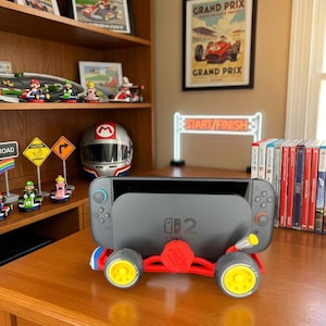 Soporte para Nintendo Switch con diseño de Mario Kart: soporte impreso en 3D para Switch Classic, OLED y Switch 2, con capacidad para 3 juegos.