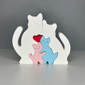 Unique small 3D printed puzzle: Colorful cat family