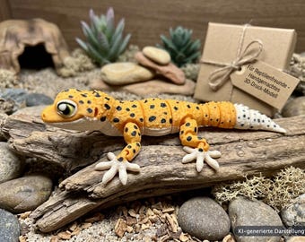 Rörlig leopardgecko – Realistisk 3D-utskriven modell – Reptildekor – Presentidé för djurälskare