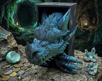 3D-printed Dragon Book Corner – Fantasy Bookend, Dragon Head with Claw, shimmering green and black for bookworms, Bookend Shelf