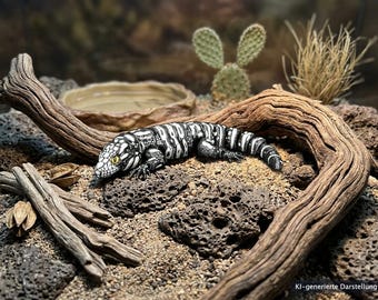 Rörlig svartvit tegu – mycket detaljerad 3D-utskriven reptilmodell – realistisk ödla – handgjord