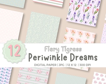 PERIWINKLE DREAMS, Soft Pastel Dainty Floral Backgrounds, Printable Digital Papers - Instant Download