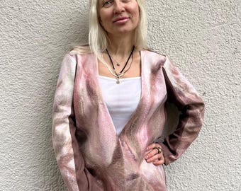 Damesjas Wearable Art Long Nuno vilten jas Custom jas gepersonaliseerde jas geborduurde jas witte jas cadeau voor haar merinowol