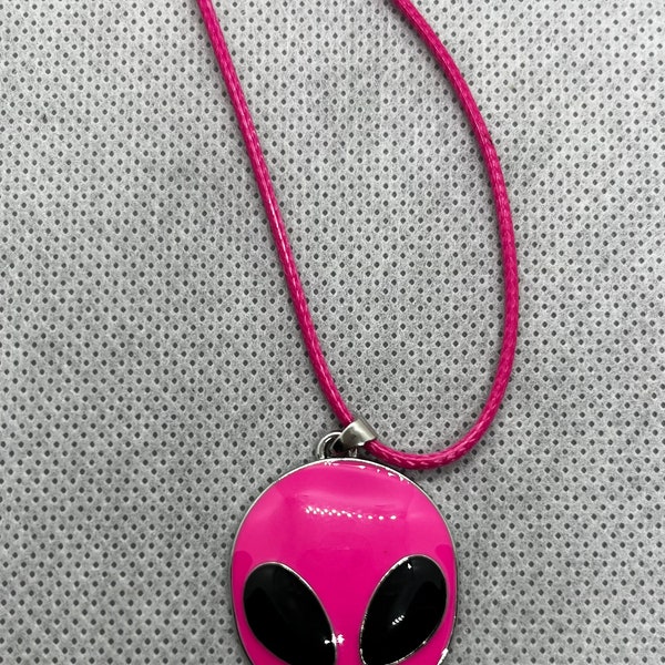 Hot Pink Alien Head Wax Cord Necklace