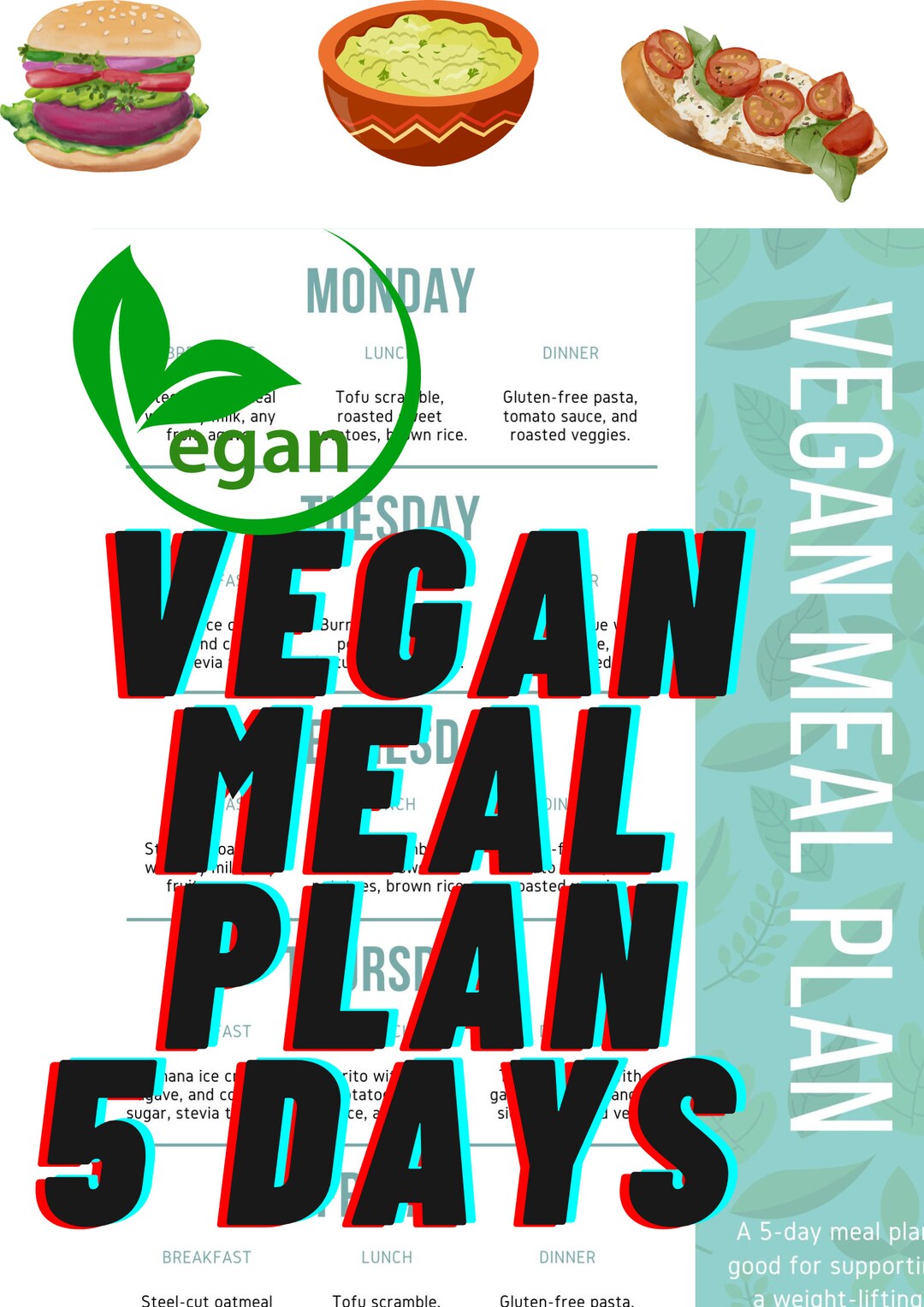 Vegan Meal Plan 5 Days Printable Fitness Weight Loss Fitness Journey ...