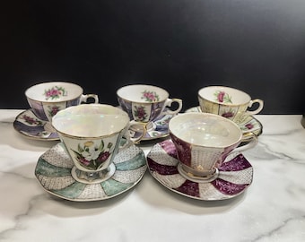 vintage cups and saucers, cups and saucers, dining and kitchen, home decor, home living, drinkware,gift