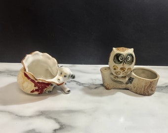 vintage owl and dog palnters, owl planter, dog planter, home and living, indoor planters, planters and pots, plant accessories, home & hobby