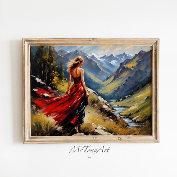 Digital Print, Download High Quality, Woman In Red Dress, Oil Painting, Wall Decoration, Vintage Art, Printable, 5 Different Sizes #13