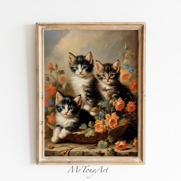Digital Print, Download High Quality, Cats, Animal, Kittens, Portrait, Oil Painting, Wall Decoration, Printable, 5 Different Sizes #28
