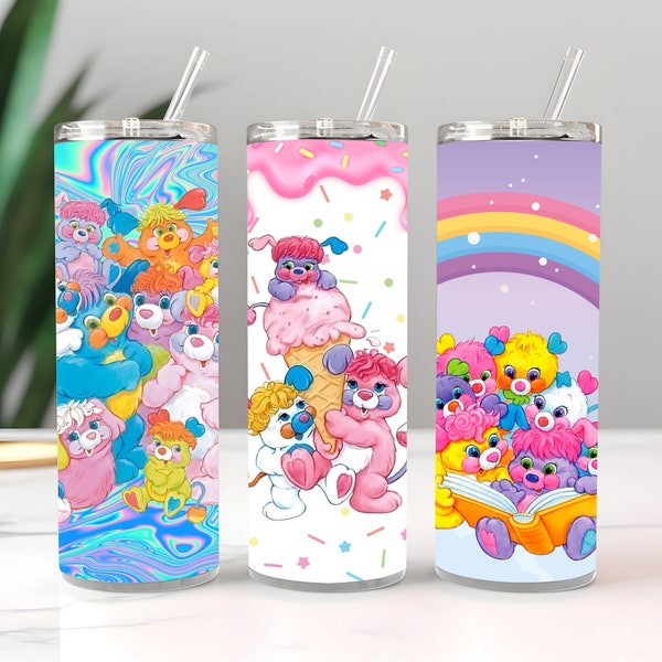 Popples 80s Cartoon 3 wraps included 20oz skinny straight Tumbler Wrap Sublimation