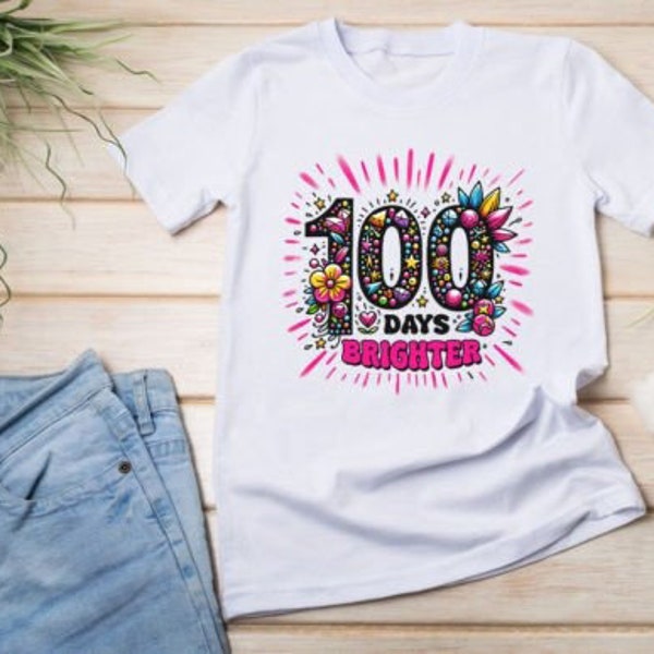 100 Days Brighter, 100 Days of School Girl Shirt, 100 Days Of School Glitter Png, Kids 100 Days Brighter Glitter, Happy 100 Days Of School