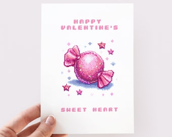 Sweet Heart, Happy Valentine's, Pixelated Pink Candy Valentine's Card, Cute Anniversary Card