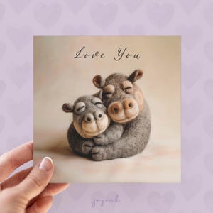 Biglietto di auguri personalizzato con ippopotami, biglietto di auguri di San Valentino per marito e moglie, biglietti di auguri personalizzati per l'anniversario "Ti amo", regali per gli amanti degli animali, biglietto per papà