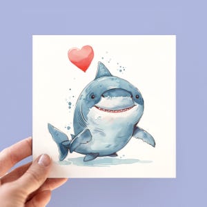 Tarjeta personalizada de gran tiburón, tarjetas de gran tiburón blanco, tarjeta personalizada de criaturas marinas, tarjeta para él, tarjetas para niños, tarjetas de tiburones en acuarela