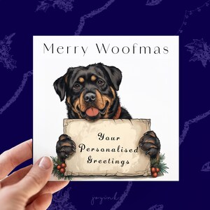 Personalisierte Rottweiler Weihnachtskarte, Weihnachtskarte für Hundeeltern, Rottweiler Weihnachtskarte, Karte für Hundeväter & -mütter, Merry Woofmas
