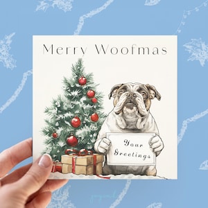 Biglietto di Natale personalizzato Bulldog, divertente biglietto di Natale personalizzato per genitori di cani, papà e mamma Bulldog, biglietti di Natale Bulldog, Merry Woofmas