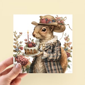 Verjaardagskaart rode eekhoorn, schattige dierenverjaardagskaart, kaart met geïllustreerde kunst, verjaardagscadeau voor kinderen, haar en hem, premium wenskaarten