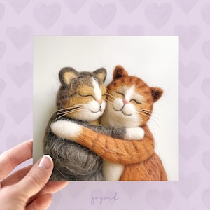 Cartes de chat personnalisées, cartes de chat en feutre pour maman, femme, cadeaux d'anniversaire de petite amie, noms et dates personnalisés, cartes de chats câlins pour lui et elle