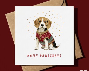Personalised Beagle Christmas Card | Happy Pawlidays Dog Xmas Card | Beagle Gift for Dog Lovers