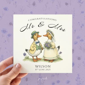 Carte de mariage personnalisée, carte de M. et Mme, nom de famille du couple, cadeaux de félicitations pour votre mariage aux jeunes mariés ; Cartes d'anniversaire, Canards