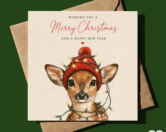 Gepersonaliseerde kerstkaart met rendier | Aanpasbare kerstkaarten met rendier voor dierenliefhebbers | Rendierkaarten voor hem