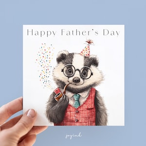 Biglietto di auguri personalizzato per la festa del papà con un tasso, biglietti divertenti per papà e marito, biglietti con un simpatico animaletto del bosco raffigurante un tasso, biglietti di auguri personalizzati per lui