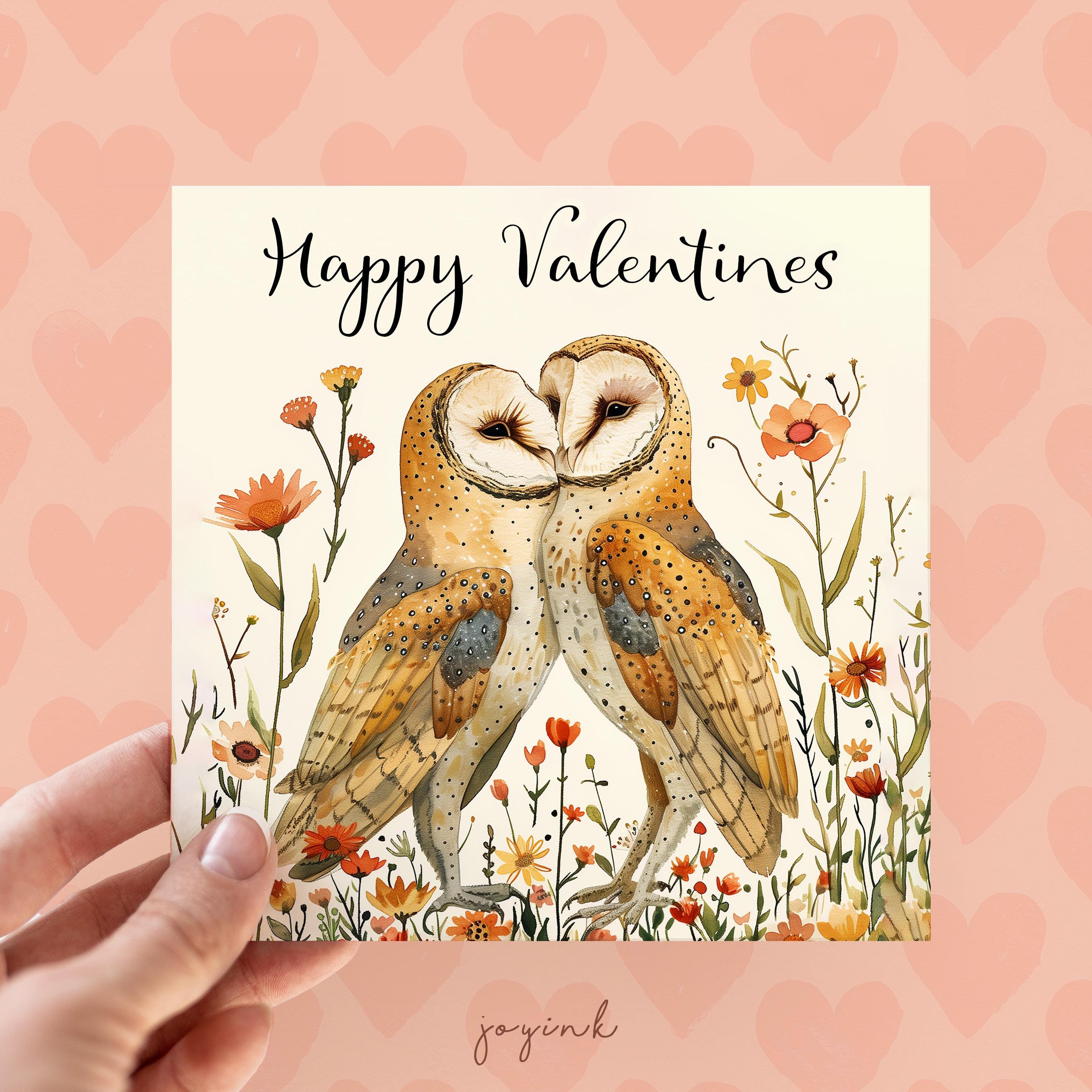 Personalised Owl Valentines Card, Barn Owl Cards for Animal Lovers, Anniversary Cards for Wife Husba