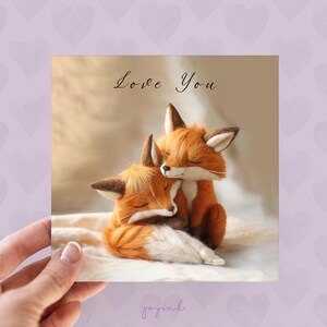 Personalised Fox Card, I Love You Cards for Wife Husband, Happy Valentines Day, Felt Animal Cards for Kids, Animal Lover Gifts, Card for Mum