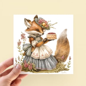 Lady Fox Birthday Cards, Animal Birthday Cake Cards, Cute Card for Her and Him, Cards for Kids, Woodland Animals Cards, Personalised Message