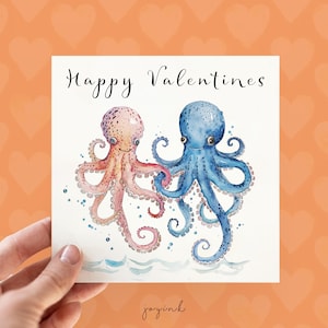 Gepersonaliseerde octopus-valentijnskaart, aanpasbare octopuskaarten voor koppels, kaarten voor oceaanliefhebbers, octopusliefdeskaarten voor haar echtgenoot