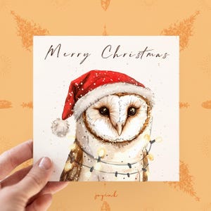 Carte de Noël personnalisée chouette effraie des cloches, cartes de voeux de Noël personnalisables chouette pour les amoureux des animaux, carte chouette des neiges pour papa lui, cartes chouette