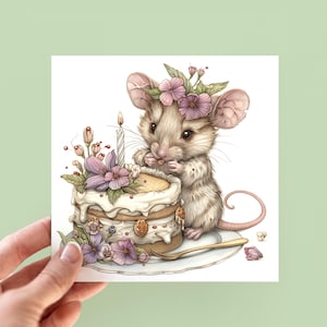 Carte d'anniversaire souris, cartes illustrées d'anniversaire de bébé souris, carte pour amoureux des animaux, carte pour enfants, carte pour filles et garçons, personnalisée