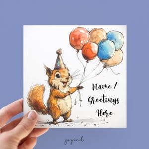 Personalised Red Squirrel Birthday Cards, Customisable Name Birthday Party Invitation, Kids Card for Animal Lovers, Squirrel Card for Him
