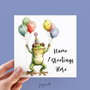 Cartes d'anniversaire personnalisées rainette, cartes d'anniversaire grenouille fêtard pour enfants, carte animal pour petit ami, cartes d'invitation à une fête personnalisables