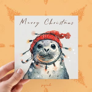 Cartão de Feliz Natal com Selo Personalizado, Cartões de Saudação de Natal com Selo Personalizável para Amantes de Animais, Cartão de Selo Engraçado para Ele Pai