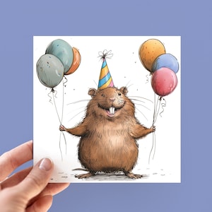 Carte d'anniversaire drôle de castor, carte de voeux illustrée de castor mignon pour des amis, carte pour les amoureux des animaux, cartes d'amant de castor, personnalisation