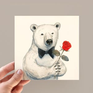 Cartes de voeux ours polaire, carte illustrée de Saint-Valentin pour les amoureux des animaux, carte d'anniversaire ours polaire, carte pour elle et lui