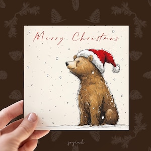 Carte de Noël personnalisée avec un ours, Carte de vœux pour les amoureux des animaux, Carte de Noël personnalisée, Carte de vœux illustrée avec un ours, Nounours de Noël