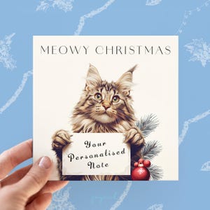 Maine Coon-kerstkaart, gepersonaliseerde kattenwenskaarten, kaarten voor kattenouders, kaarten kattenliefhebber, kat vrolijk kerstfeest, kaart voor hem, vader