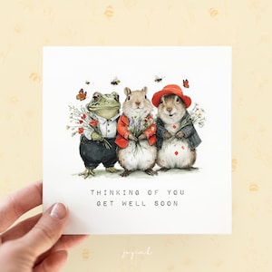Biglietto di auguri illustrato personalizzato di pronta guarigione, "Pronta guarigione pensando a te", biglietto di auguri per una pronta guarigione per un amico, biglietto di auguri